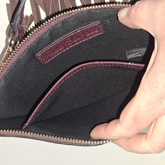 Free People Foreverly Crossbody Handbag Purse Purple Brown Faux Suede Fringe EUC - Picture 9 of 11